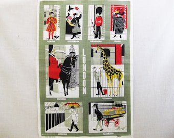 Vintage Tea Towel Linen London Dish Dry European England Souvenir Kitchen and Wall Décor