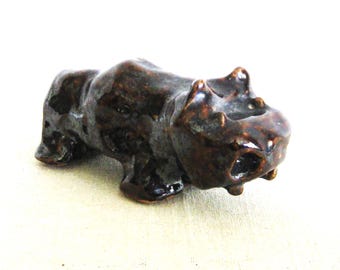 Pottery Ceramic Hippopotamus Sculpture, Vintage Figurine House Hippo Housewarming Gift