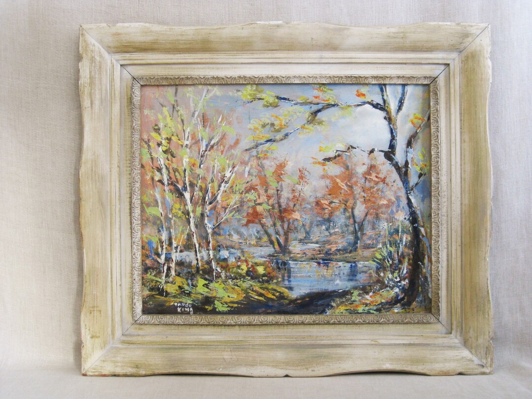 Vintage Fall Landscape Painting Framed Original Fine Art Fall Etsy