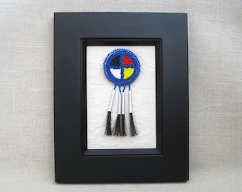 Vintage Beaded Native American Style Medallion, Framed Handmade OOAK