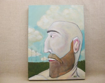 Original Portrait of Male Original Fine Art Paintings of Men with Beards Contemporary Masculine Wall Décor,
