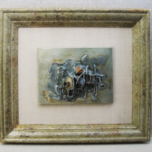Brutalist Metal Sculpture Wall Art, Original Mid-Century Home Décor Framed, Vintage Modern Art Riuka Eliav