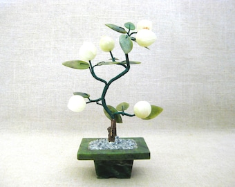 Carved Flowering Stone Bonsai Tree Sculpture, Vintage Asian Style Home Décor Housewarming Gift