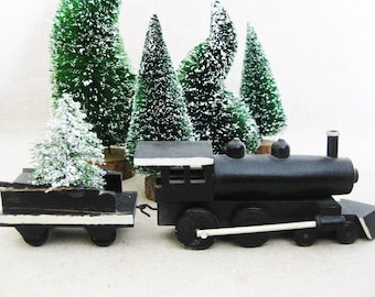Vintage Folk Art Wooden Toy Train, Locomotive and Transportation Primitive Toys