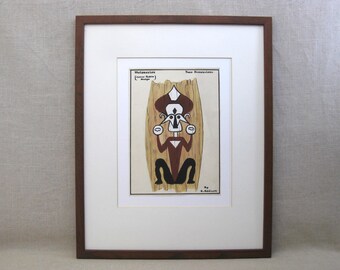 Tribal Melanesian Canoe Paddle Design Gouache Painting, Original Framed Signed Robert Addison