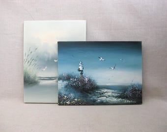 Beach Landscape Oil Painting, Original Vintage Coastal Wall Art
