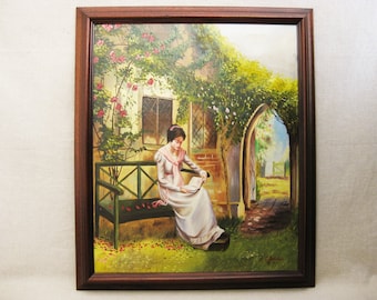 Vintage Female Portrait Period Painting, Framed Original Fine Art