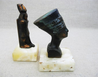 Egyptian Style Sculpture Vintage Bust of Nefertiti and Statue of Ramesses Relics and Artifact