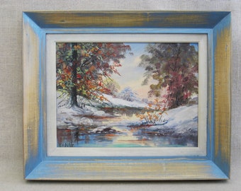 Vintage Winter Landscape Painting, Framed Original Fine Art, Signed BH Dulcie