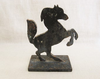 Vintage Metal Horse Statue Primitive Folk Art Sculpture, Hand Forged Wrought Iron Horse Bookend