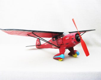 Vintage Model Airplane made of Wood with Paper Skin, Miniature Toy Planes for Display