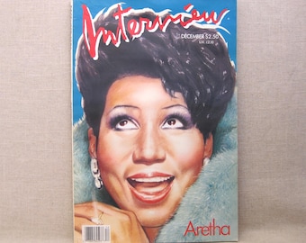 Vintage Interview Magazine, December 1986, Aretha Franklin, Art Entertainment Tabloid Fashion Back Issues