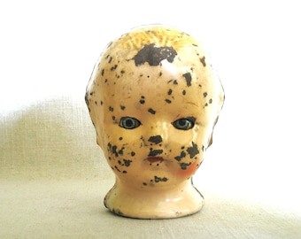 Vintage Metal Doll Head, Pressed Tin Early 20th Century Toys