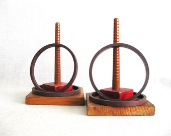 Folk Art Ring Toss Game, Antique Wooden Children's Toys, Nursery and Rustic Cabin Décor Lakehouse Hostess Gift