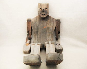 Folk Art Wooden Doll, Life Size Don Ellefson Jointed Male Figure Sculpture Child