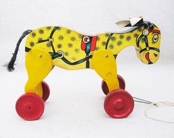 Vintage Maude the Kicking Donkey Horse Pull Toy Antique 1926 Herman Fisher Antique Nursery Décor