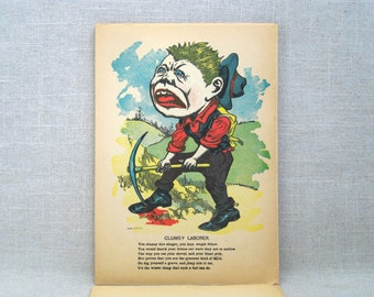 Victorian Vinegar Valentines Day Card 1900s Clumsy Laborer Humorous Mean Holiday Greeting Penny Dreadful Antique Print