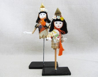 Vintage Geisha Dolls on Display Stand for Asian Female Doll Parts or Sculpture