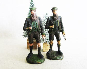 Vintage Male Papier-mâché Figurines Antique European Christmas Village Display Figures
