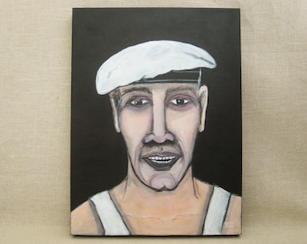 Male Sailor Portrait Painting, Original Wall Art, Masculine Man Cave Home Décor