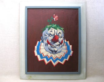 Mid-Century Clown Painting, Male Portrait Vintage Paint by Number, Circus Theme Framed Wall Art