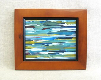 Abstract Waterscape Beach Painting, Framed Original Wall Art, Coastal Contemporary Beach House