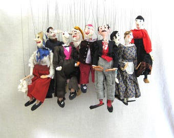 Vintage String Puppet Marionette, Collection of 9 Handmade OOAK