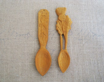 Vintage Folk Art Loving Spoon Wooden Hand Carved Flower Design Wedding and Housewarming Gift