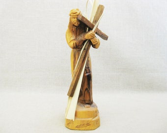 Vintage Jesus Folk Art Carving Religious Sculpture for Home Altar Décor