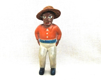 Folk Art Male Figure Portrait Carving Sculpture, Vintage Latin American Hand Carved Rustic Cabin Décor