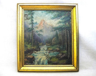 Hudson River School Style Landscape, Original Antique Oil Painting, Gold Framed Wall Art Wedding Gift