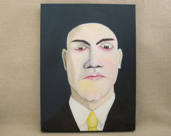 Masculine Man Portrait Painting, Original Wall Art, Suit and Tie Home Décor
