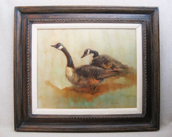 Original Vintage Goose Painting Signed George Dick Framed Fine Art Cabin and Lodge Wall Décor