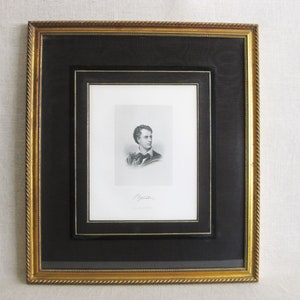 Elegant Male Portrait, Lord Byron Poet Engraving, Framed Wall Art Print Library Classical Home Décor