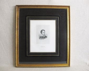 Vintage Male Portrait Lord Byron Poet Engraving Framed Fine Art Print Library Classical Décor