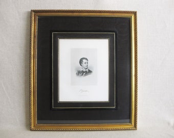 Elegant Male Portrait, Lord Byron Poet Engraving, Framed Wall Art Print Library Classical Home Décor