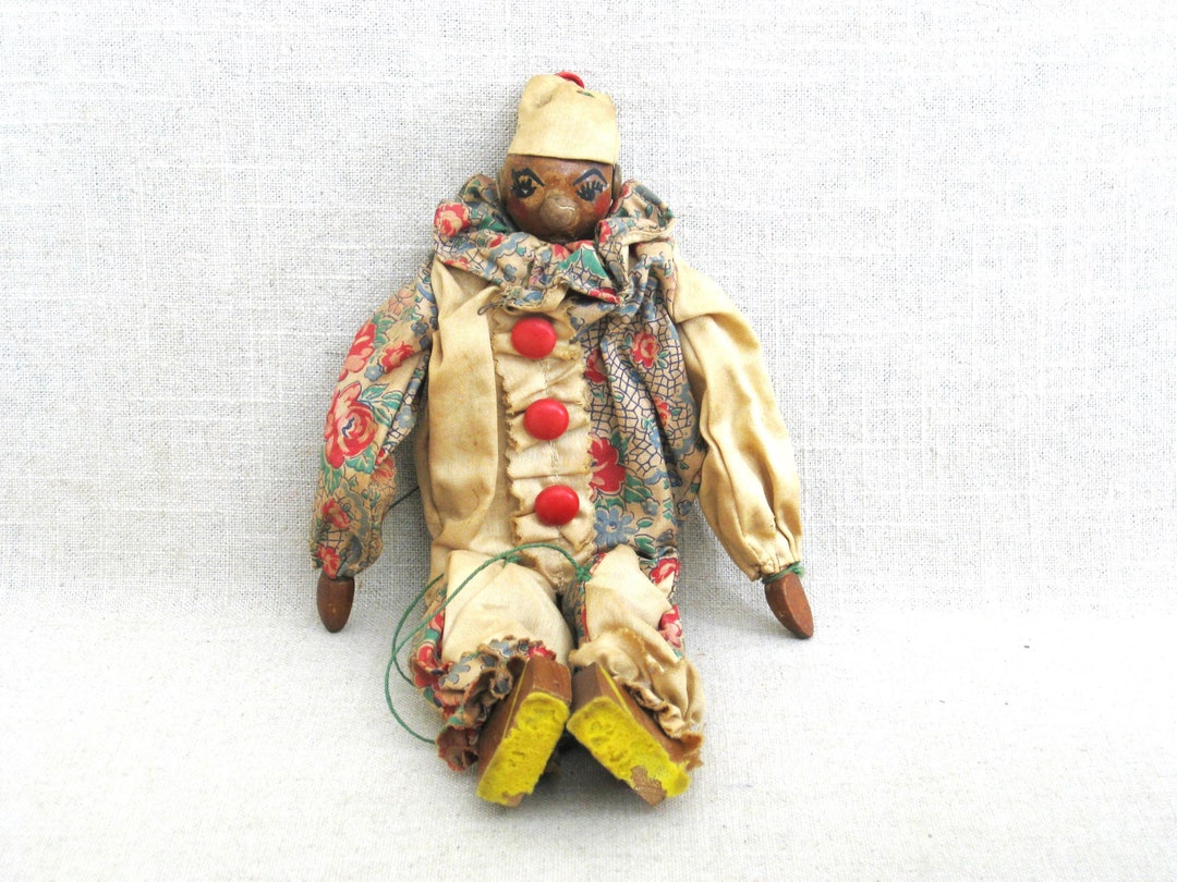 Vintage Wooden Doll, Clown Puppet, Circus Theme Nursery Kids Room Home ...