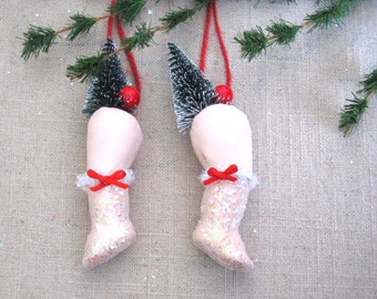 Folk Art Baby's First Christmas Tree Ornament Holiday Décor, Odd and Unusual Mantle and Nursery Décor