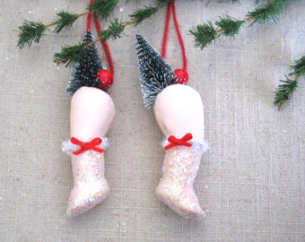 Folk Art Doll Leg Tree Ornament Holiday Décor for Babies First Christmas Odd and Unusual Mantle and Nursery Décor