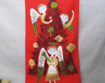 Christmas Linen Tea Towel, Tammis Keefe Vintage Holiday Kitchen Home Décor Textiles