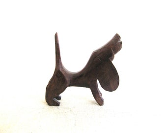 Vintage Folk Art Dog Wood Carving Hound Hand Carved Mid-Century Style Canine Figurine