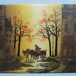 Vintage Landscape Painting Rustic Architecture Signed L Ryan Serigraph Print on Canvas Housewarming Gift