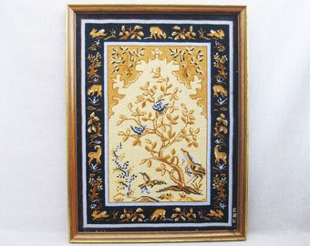 Vintage Needle Point, Framed Oriental Rug Design, Framed Wall Decor