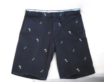 Vintage Embroidered Palm Tree Motif Cotton Shorts Brooks Brothers Khaki Summer Men's