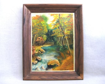Mid-Century Fall Landscape Painting, Framed Original Woodlands Nature Fine Art Signed Schilling