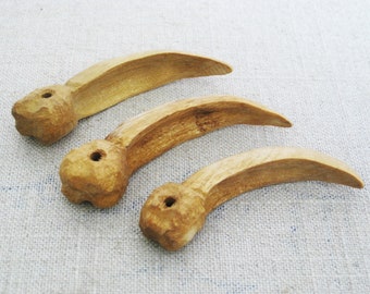 Carved Wooden Talon Bead, Necklace Pendant Folk Art Carving Jewelry Supplies