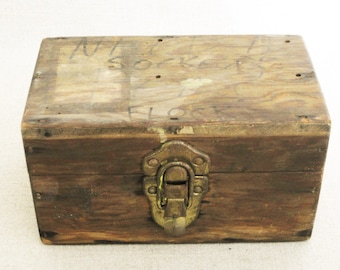 Primitive Wooden Box, Home Office Storage and Organization, Vintage Masculine Man Cave Gift
