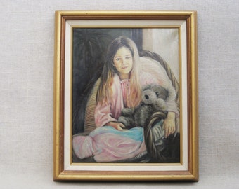 Vintage Female Child Portrait Painting Giclée Framed Wall Décor