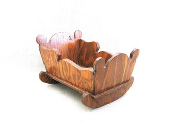 Folk Art Doll Cradle Primitive Toy Furniture, Rustic Cabin and Nursery Home Décor