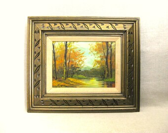 Fall Woodland Landscape Painting, Original Framed Vintage Wall Art, Signed Kingman